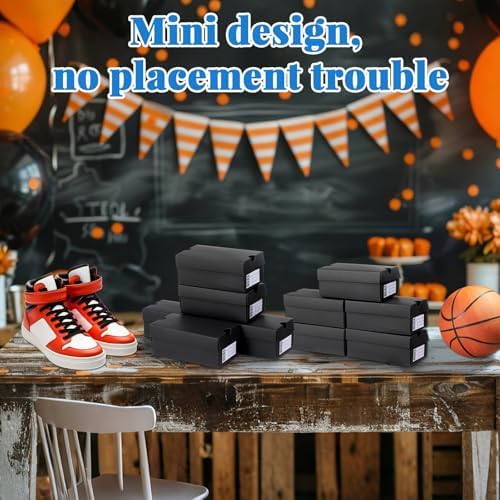 Bornerwhite 12 Sets Mini Shoe Gifts Boxes Mini Sneaker Boxes 4.7x2.5x2 Small Shoe Cases Cardboard Sports Theme Small Gift Case with Writable Label Birthday Party Favor for Candies Cookies Snacks Black