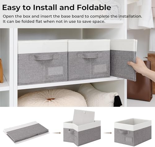 GRANNY SAYS Closet Storage Bins with Label, Gray&White, Medium, 3-Pack