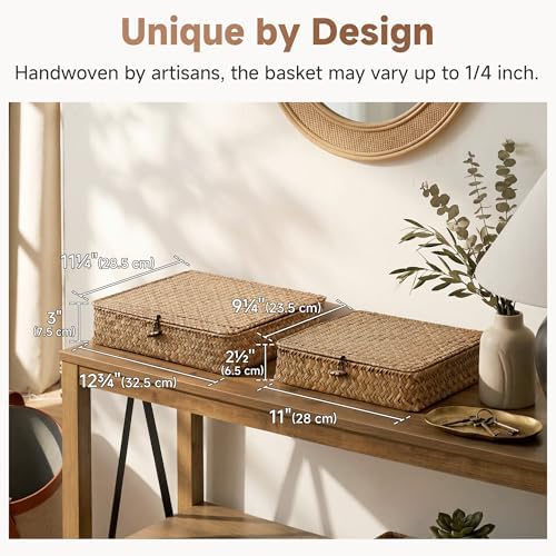 StorageWorks Wicker Basket with Lids, Seagrass Wicker Storage Bins with Lid