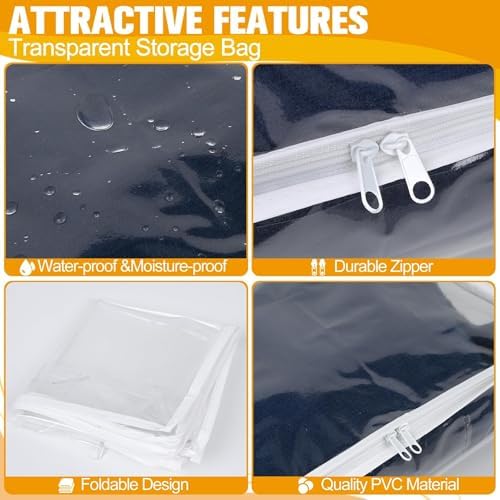 Plastic Storage Bags with Easy-Glide Zipper, Pack of 8, Durable Clear Vinyl Zippered Storage Bags for Clothes Sweaters Comforters Blankets Sheets Bedding (23.6 x 16.9 x 13.8 Inch, Transparent White)