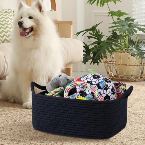 OIAHOMY Woven Basket, Gift Basket Empty with Gift Bags and Ribbons, Rope Baskets for Baby Showers, Storage Baskets with Handles for Nursery, Pet Toy Organizer - Navy Blue