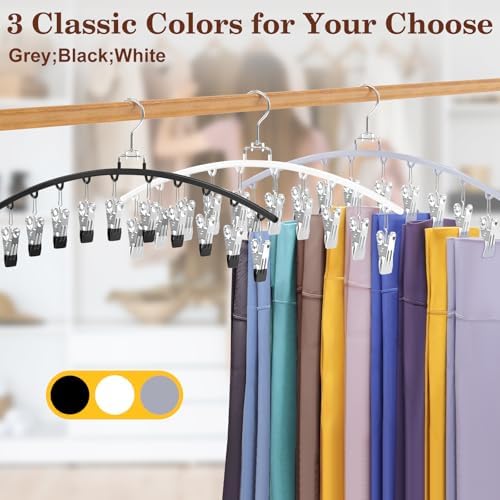 2 Pack Legging Organizer for Closet 360° Swivel, Space Saving Metal Gym Clothes Hangers w/20 Clips Holds 20 Leggings, Closet Organizers and Storage, Room Organization Essentials, White