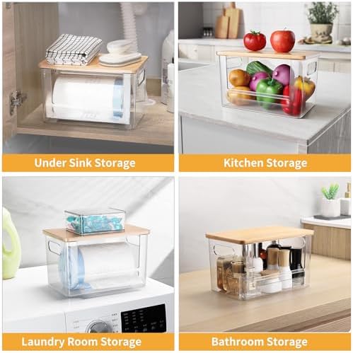2Pcs Trash Bag Holder Under Sink Stackable Storage, Extra Large Laundry Room Organization and Storage, Laundry Pod Organization with Lid, Garbage Bag Dispenser Roll Holder for Kitchen Cabinet