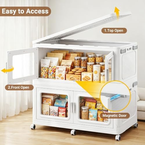 BROVIEW 200 Qt Extra Large Stackable Storage Bin with Lids, 4 Pack White