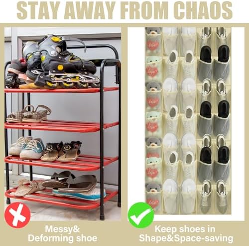 Windyun 1 Pcs 40 Pocket Over the Door Shoe Organizer Hang,Beige