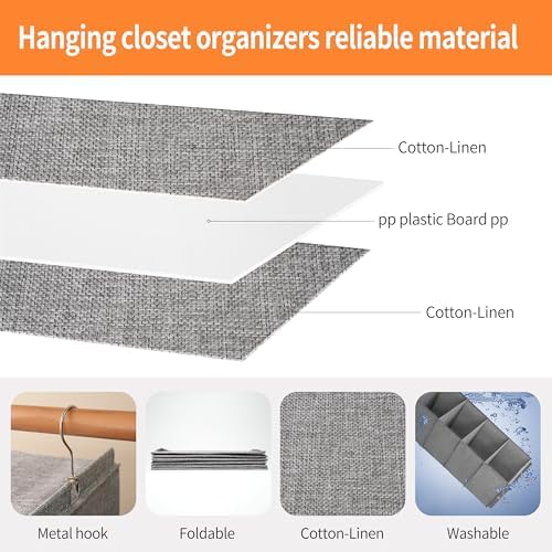 Large Hanging Sweater Organizer, Grey, 5 Shelf-1 d | Collapsible, 5-Shelf Hanging Closet Shelves, With Drawers, Washable