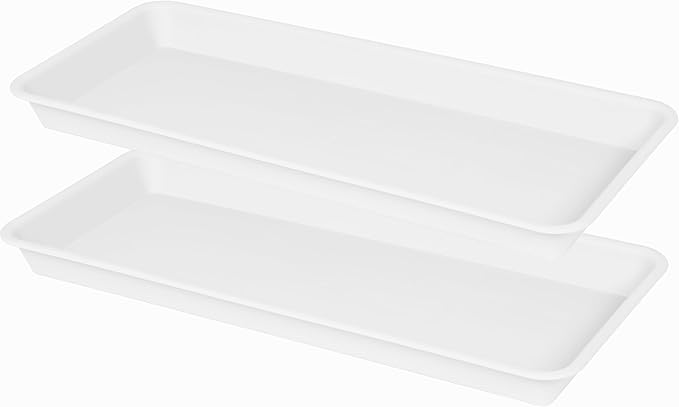 VUWEZ 2 Pack Plastic Plant Saucer, Rectangular, Indoors Outdoor, Drip Tray for Flower Pot, Windowsill (6.5 X 13 Inch, Black)