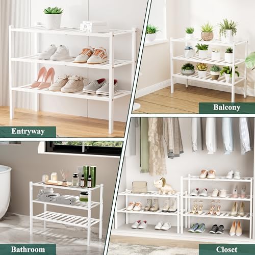 Smiry Bamboo Shoe Rack, 8 Vertical Slats, 4 Tier - 17.3" Wide, White