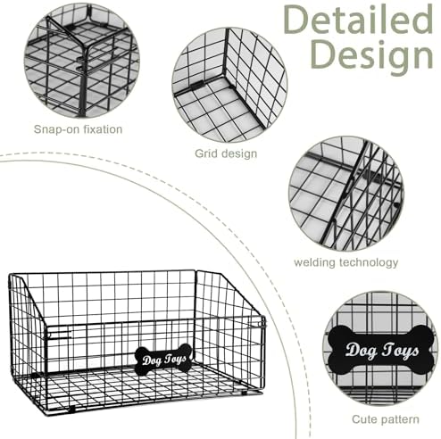 Geyecete Toy box for dogs large Dog Toy organizer Pet wire folding basket DOG TOY container dog toy box-Chew-Proof Dog Food Toy Storage-Black