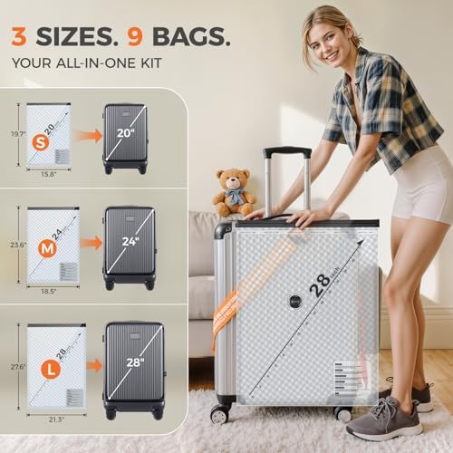 Nicetree 9-Pack Vacuum Bags for Travel with Rechargeable Pump, 3 Sizes