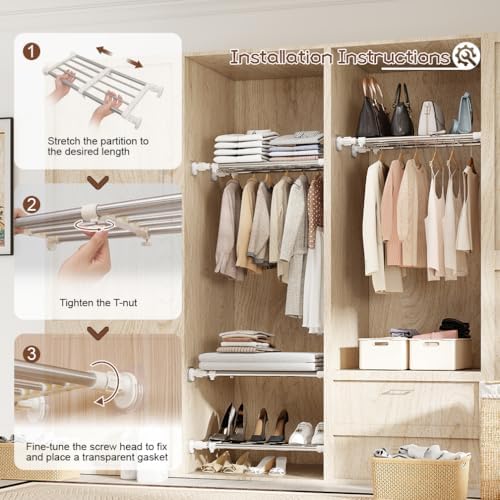 Hershii Metal Tension Shelf Expandable Shelf Rod Tension Closet Shelf