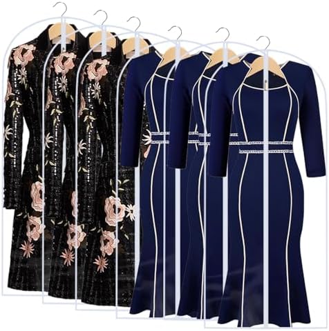 All Clear Garment Bags for Hanging Clothes, 55" (Set of 6) Dress Bags for Gowns Long, Plastic Dustproof Dress Garment Bag, Long Dress Bag with Zipper for gown, winter long coats, dance costume
