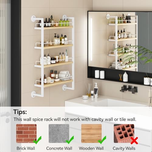 IBUYKE 4 Tier Spice Rack Wall Mount for Kitchen,Natural TLJ016R