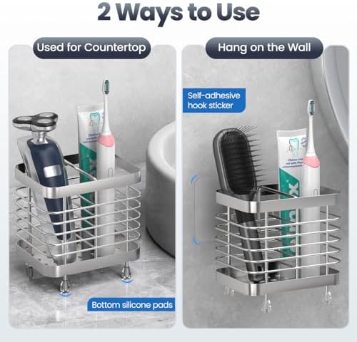 Luxspire Toothbrush Holders for Bathroom, Stainless Steel, 2 Slots, Silver