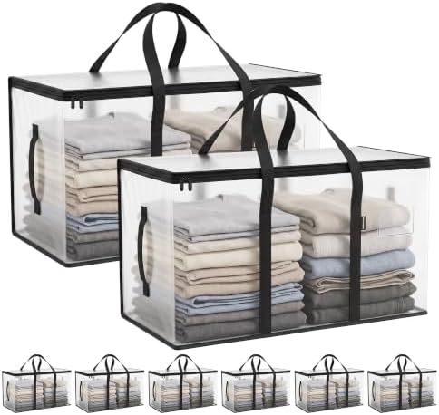 CONGREGATE Extra Large Heavy Duty Moving Bags 8 Pack Semi‑Transparent | Storage Bags with Zipper & Handles Waterproof Tote Bags for Clothes Packing Moving Dorm Home Closet Quilt & Clothing Storage