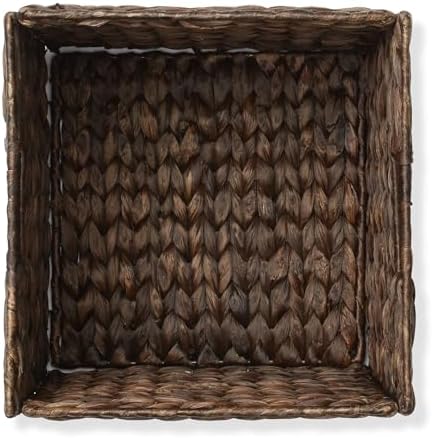 Casafield 10.5" x 10.5" Water Hyacinth Storage Baskets, Espresso - Set of 6 Collapsible Cube Organizers, Woven Bins for Bathroom, Bedroom, Laundry, Pantry, Shelves