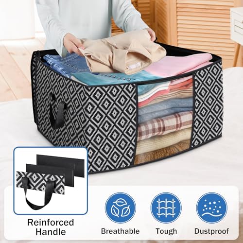 100L 4 Pack Storage Bags, Foldable Clothes Bins with Clear Window, Black