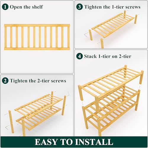 Smiry Bamboo Shoe Rack, 14 Vertical Slats, 3 Tier - 26.8" Wide, Natural