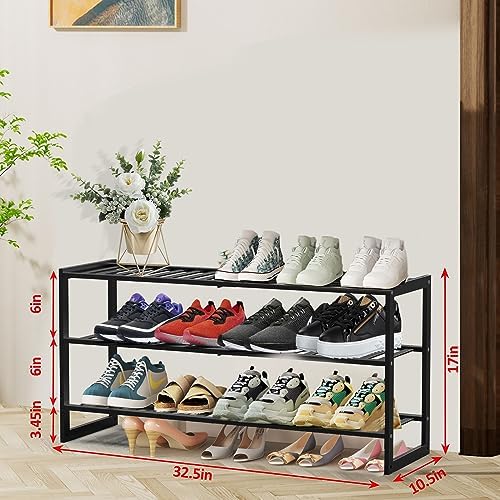 Jripae 3 Tier 32.5inch Long Bamboo Shoe Rack for Entryway Closet Garage