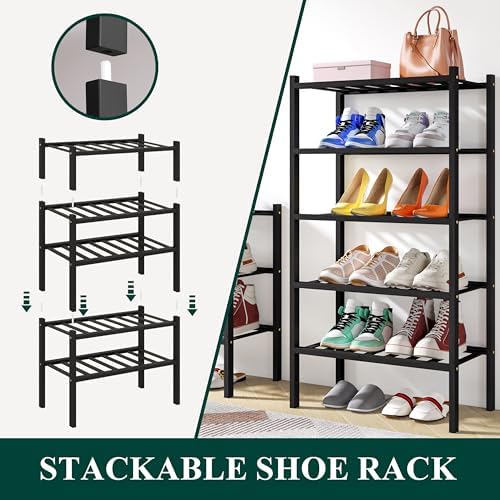 Smiry Bamboo Shoe Rack, 8 Vertical Slats, 4 Tier - 17.3" Wide, Black