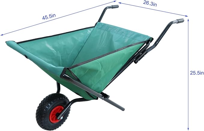 Collapsible Wheelbarrow,176 lbs Folding Yard Garden Wheelbarrow, Foldable Lightweight Gardening Heavy Duty Oxford Cloth Green Lawn Cart,10" Pneumatic Tire