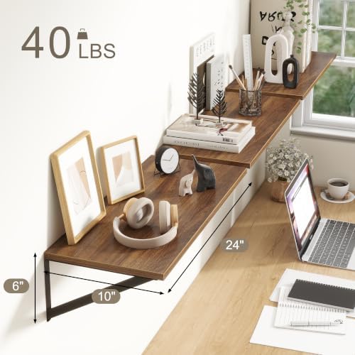 Floating Shelves 24 Inch Long, Set of 3, 10 Inch Deep Wall Shelves