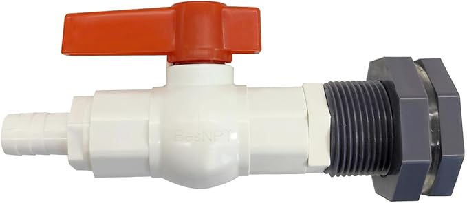 2Pcs Rain Barrel Spigot Faucet Kit with PVC Bulkhead Fitting Ball Valve Thread Seal Tape Clamps and Garden Hose Barb Adapter (5/8" Barb), fits 1-3/8 and 1-1/2 ID Hole