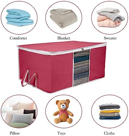 Kuber Industries 9 Piece Under Bed Foldable Organizer|Clothing Storage Bags|Blanket, Quilt, Comforter Cover (Maroon)