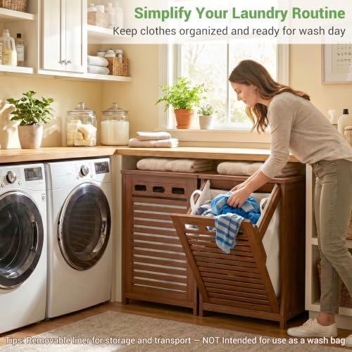 Homykic Bamboo Tilt Out Laundry Hamper Cabinet with 15.5 Gal Removable Bag