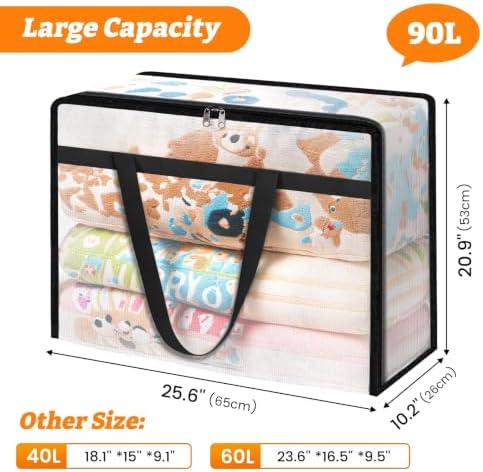 BlissTotes Moving Bags 90L 6PCS, Clear Clothes Storage Under Bed Storage