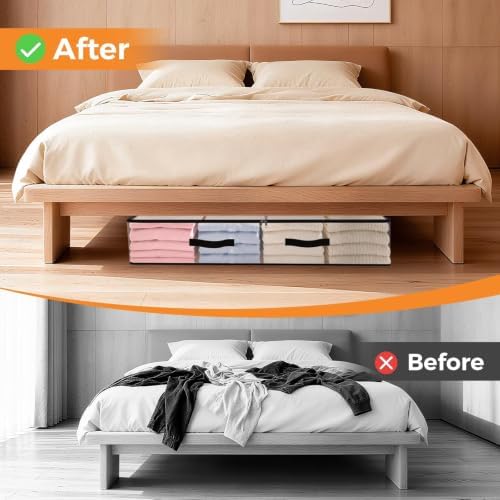 6 Pack Under Bed Storage Bags, 90L Foldable Clear Containers with Handles