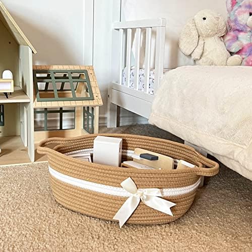 CHICVITA Small Woven Rope Gift Basket, Decorative Boo Basket, Camel