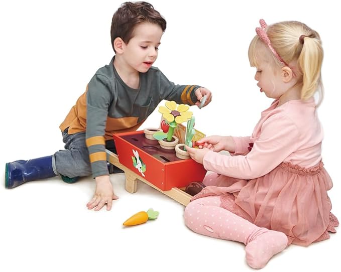 Tender Leaf Toys Garden Wheelbarrow Set – Deluxe Wooden Gardening Toy with Tools & Accessories – Supports Learning, Creativity & Outdoor Role Play – Age 3+