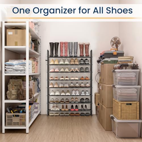 ENJOYBASICS Large Shoe Rack Garage Storage, 8 Tier Tall Metal Shelf, Black
