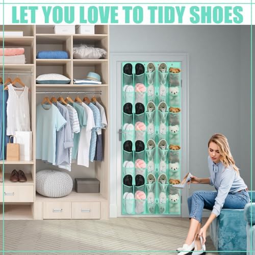 Windyun 1 Pcs 40 Pocket Over the Door Shoe Organizer Hang,Turquoise