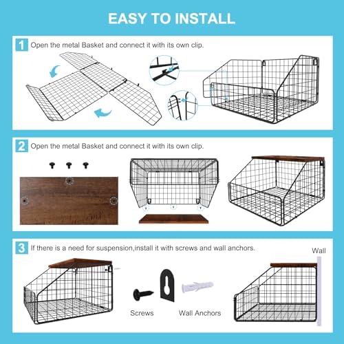 MSJGA Laundry Room Shelves, Wall Mounted Storage Basket, 11.8" Wx12 Dx8.5 H | Stackable Wire Wall Shelves Organizer for Towels, Detergent, Tissues, Space-Saving Over Washer & Dryer, Small Spaces