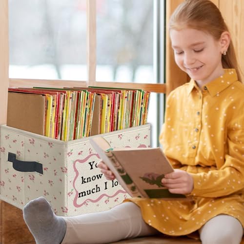 Boho Floral Girl Room Foldable Storage Bins Box with Handles, You'll Never Know Dear How Much I Love You Collapsible Toys Books Clothes Organizer Basket for Kids Girls Room Bedroom Bathroom