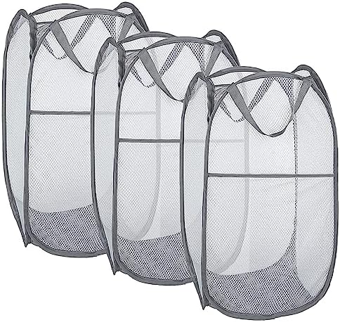 Larpur Pack of 3 Pop up Laundry Hampers, Collapsible Laundry Baskets, Gray | Portable Mesh Clothes Hampers for Home Room, College Dorm, Apartment, Foldable Hamper with Carry Handles