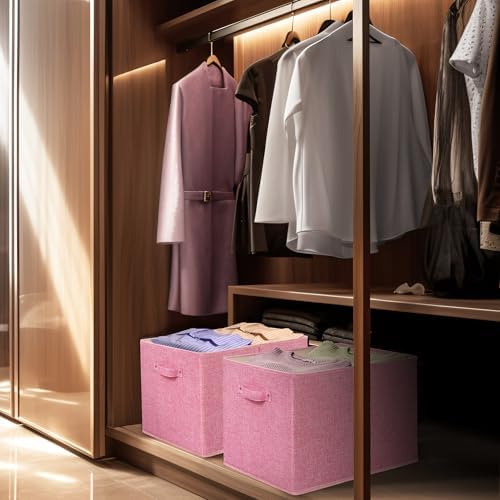 Simple Houseware 15" x 13" Foldable Fabric Storage Bin with Handles, Pink