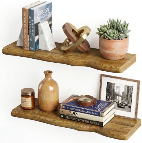 Walnut Finish Floating Shelves,Hidden Brackets,2-Pack,24 Inches Each