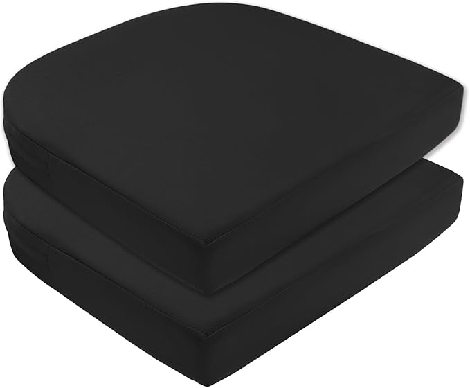 Topotdor Outdoor Chair Cushions for Patio Furniture,Waterproof Patio Chair Cushions Set of 2,Indoor/Outdoor Round Corner Chair Seat Cushion with Ties,18"x18"x3" Black