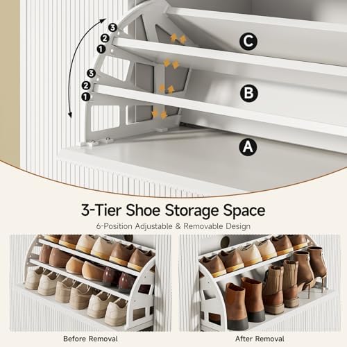 ONBRILL Large Shoe Cabinet with 2 Flip Drawers (3-Tier Each) & 2 Side Doors