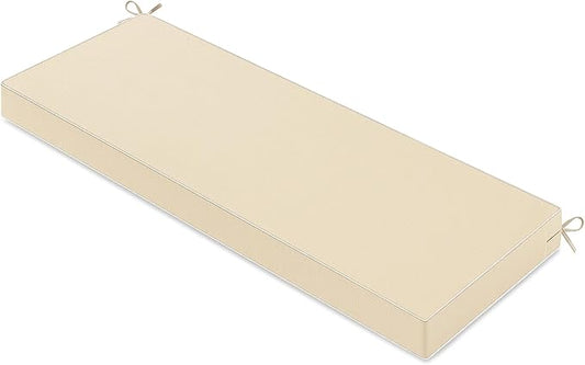 MIULEE Beige Outdoor Bench Cushion 42x18x3 Inch Waterproof 3-Year Color Fastness Patio Furniture Cushions for Porch Swing, Garden Bench Sofa Couch with Adjustable Ties No Slip Design