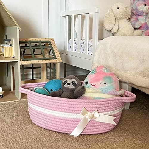 CHICVITA Small Woven Rope Gift Basket, Decorative Shelf Basket, Pink
