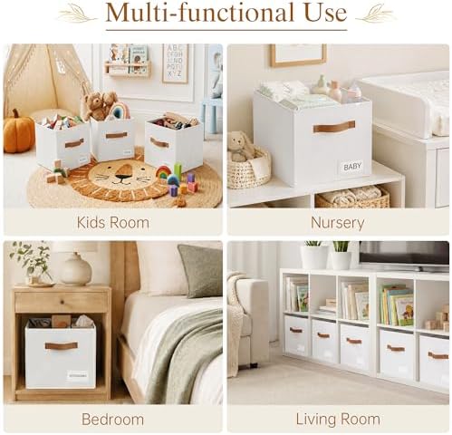 Storage Cubes 10 Pack, 11 Inch Fabric Storage Cubes Organizer Bins with Labels, Odor-Free & Sturdy PP Structure, Cubby Baskets for Closet, Shelves, Toys & Nursery (White)