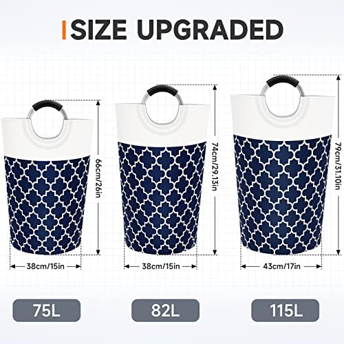 Large Laundry Basket 75L Tall Collapsible Hamper with Handles for Dorm Blue