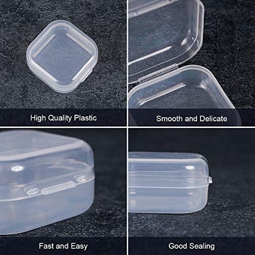 BENECREAT 24 Pack 1.38x1.38x0.7 Inches Square Mini Clear Plastic Bead Storage Containers Box Case with Lid for Items,Earplugs,Pills,Tiny Bead,Jewelry Findings