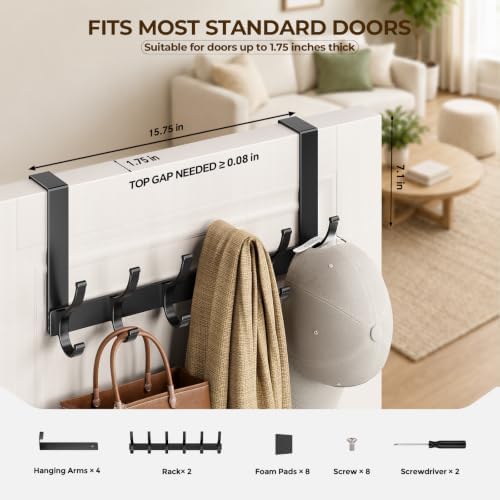 Optish Over The Door Hooks, Door Hanger Hooks for Hanging, Over The Door Towel Racks for Bathroom, Coat Rack Door Towel Hanger Towel Hooks (2Pack, Black)
