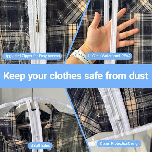 All Clear Garment Bags for Hanging Clothes, 40" (Set of 6) Suit Bags for Closet Storage, Plastic Dustproof Suit Cover Bags, Clothes Protectors Bag with zipper for Coats, Jackets, Shirts