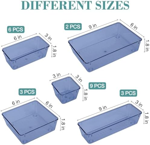 23 PCS Drawer Organizer Set, 5 Size Bathroom and kitchen organizer Trays | Bathroom and kitchen Drawer cabinet organizer Trays, Clear Storage Bins for Makeup, Jewelry, Utensils and Gadgets